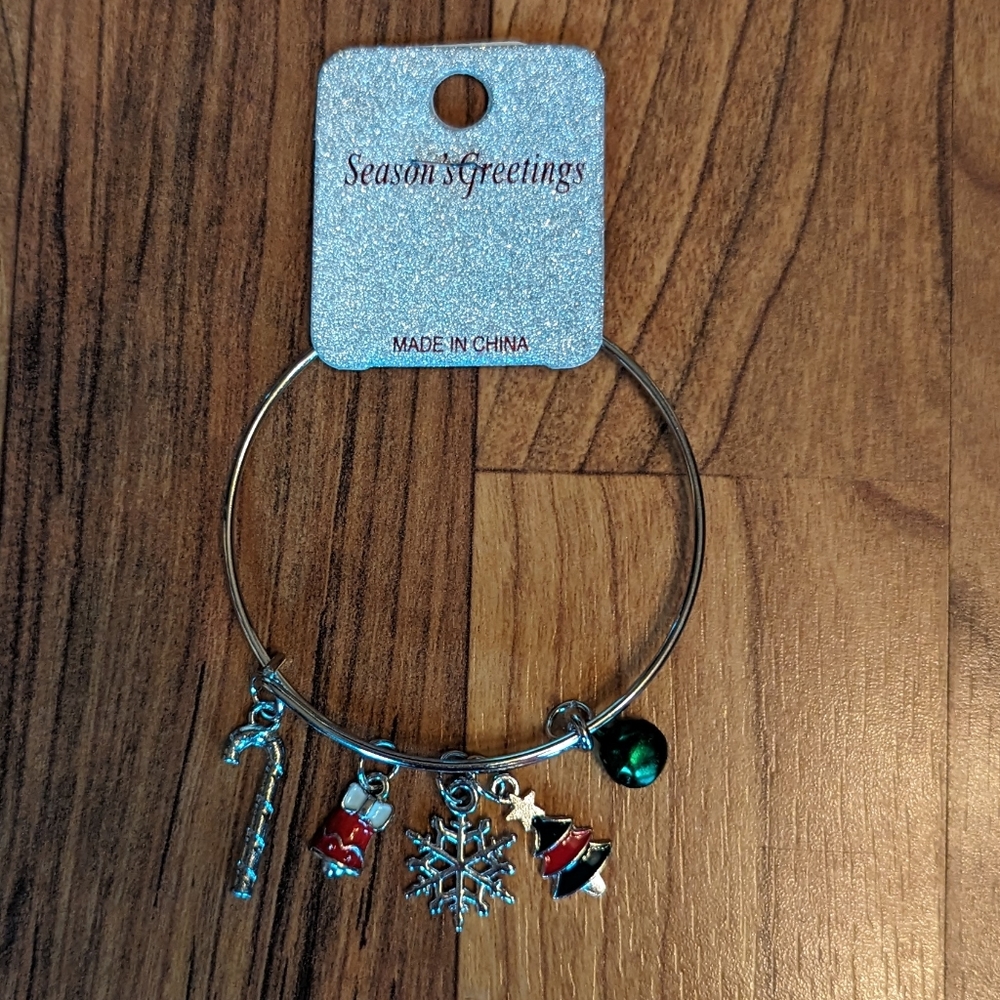 Adjustable Christmas Holiday Charm Bracelet, Silver